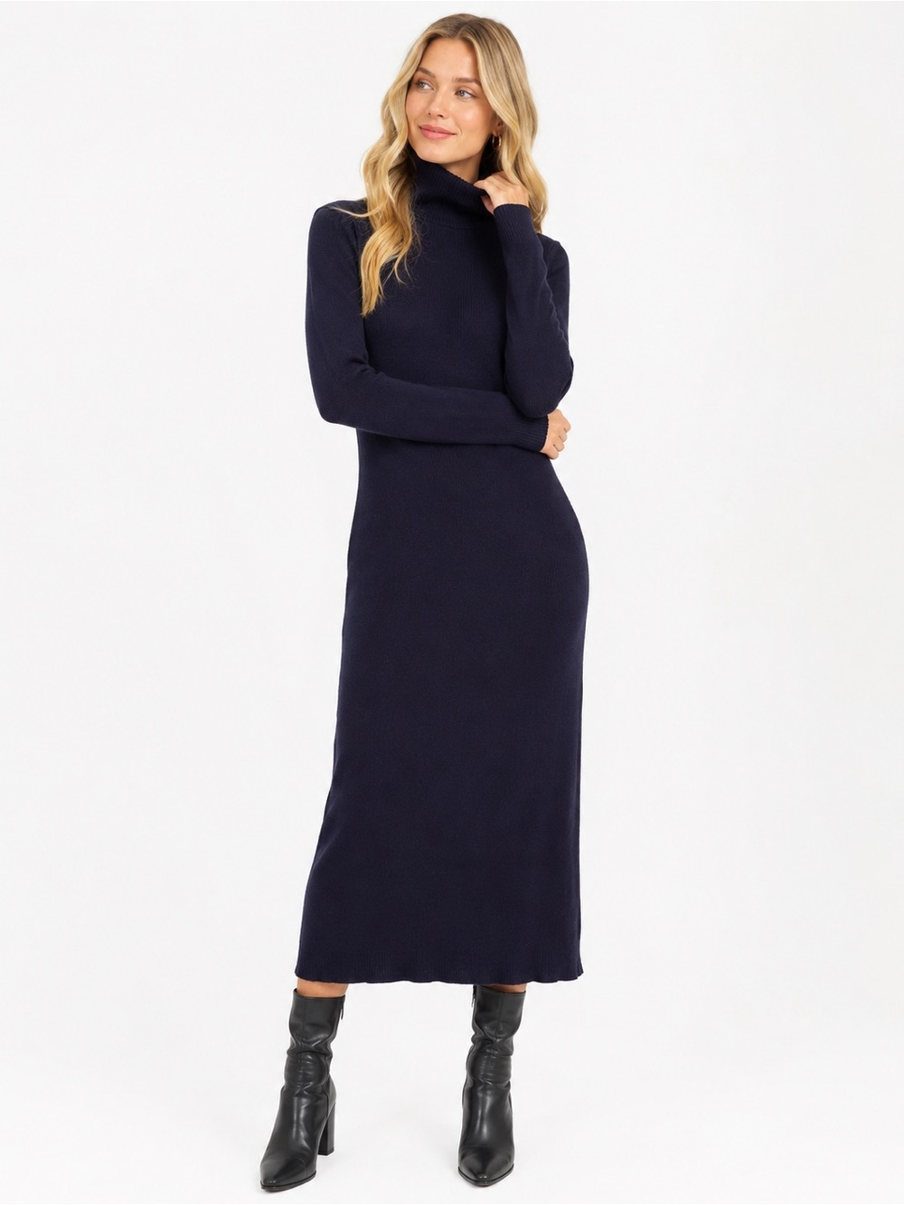 Emma & Posh Blue Ribbed Turtleneck Sweater Dress Size Small